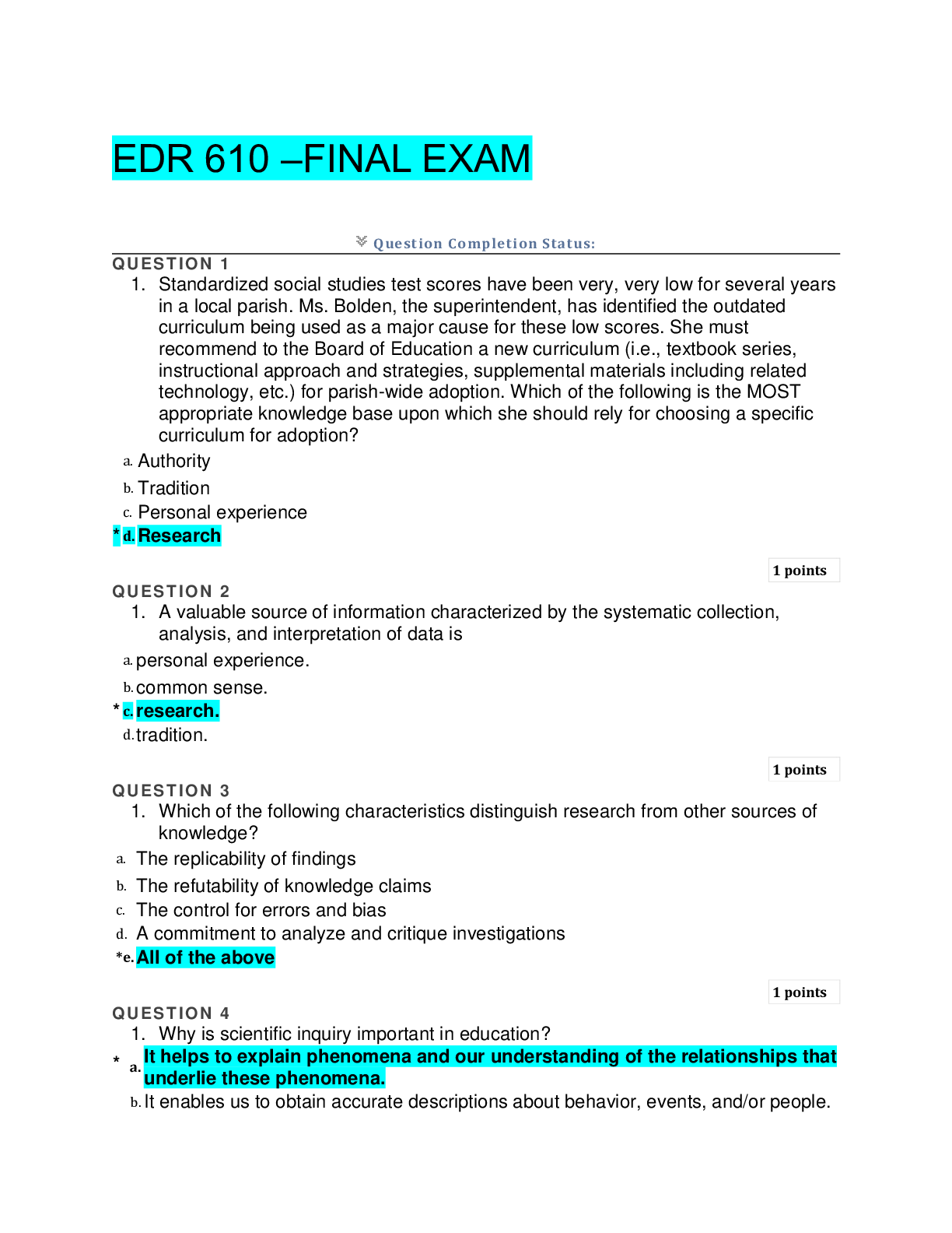 Preview image of EDR 610 Quiz Final exam document
